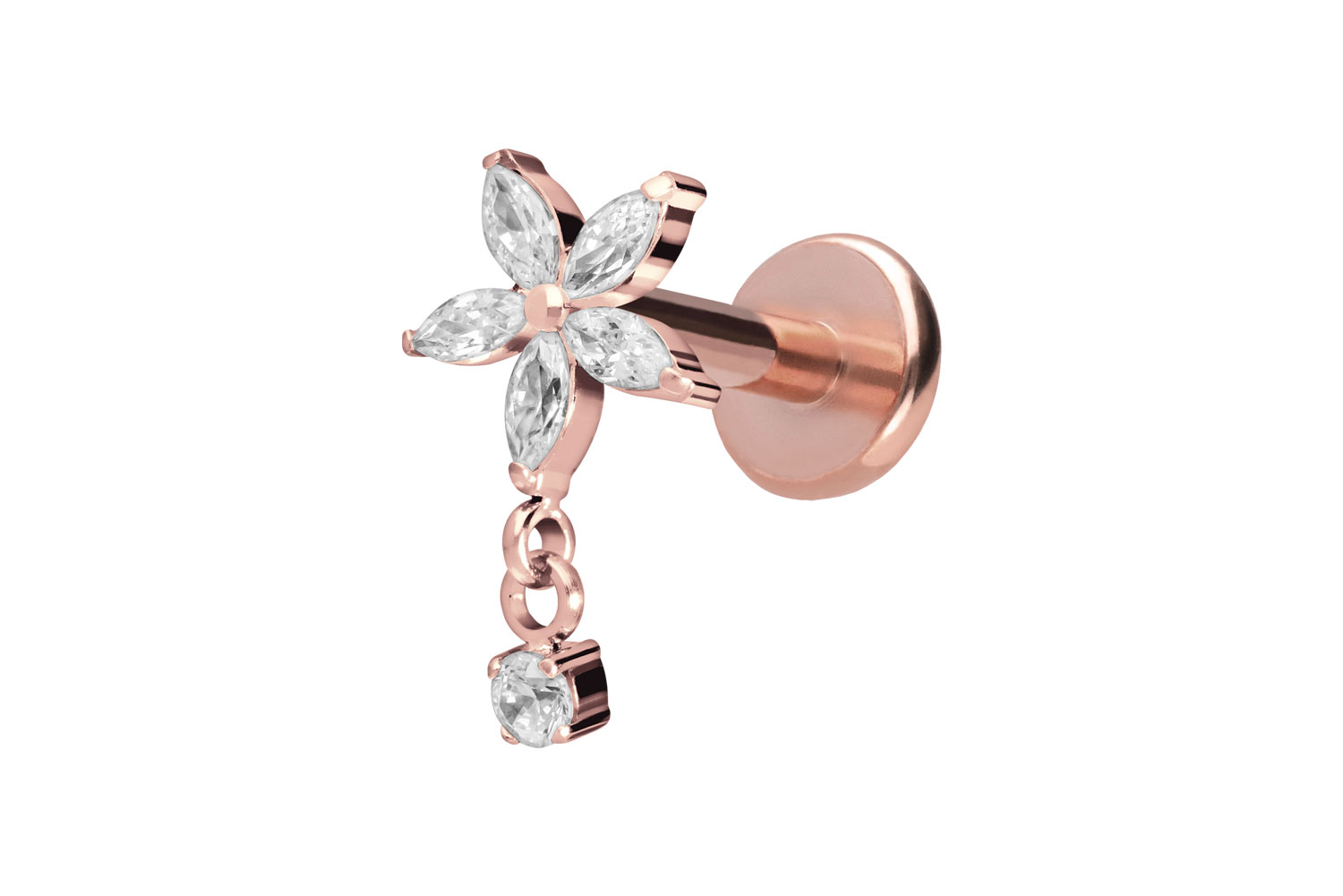 Titan Labret Piercing mit Push Fit KRISTALLBLUME + KRISTALL